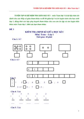 65 Đề kiểm tra Giữa học kỳ I môn Toán Lớp 1 (Bộ sách Chân trời sáng tạo)